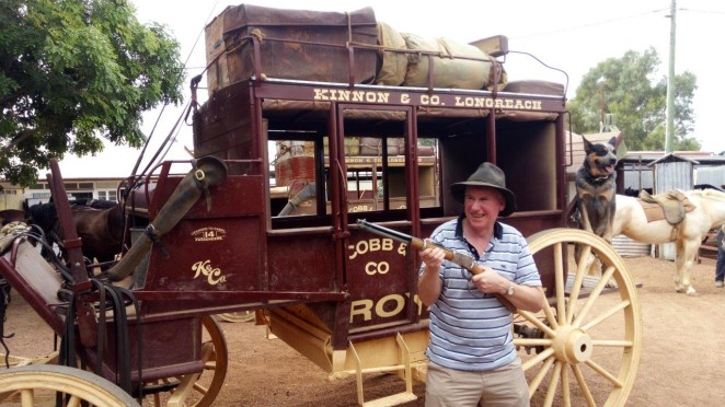 Alan getting right amongst the fun hijinks on a Qantas travel agent familiarisation trip to Longreach Queensland the birth place of the airline about 2018 