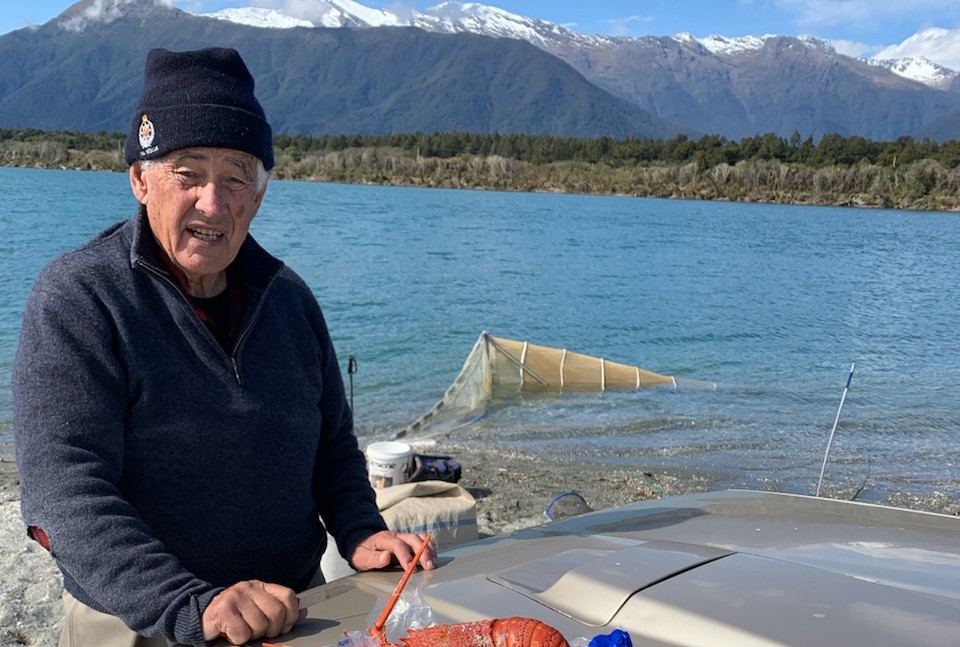 Alan in his happy place enjoying a spot of crayfishing on the West Coast copy