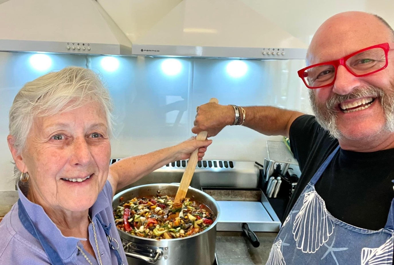 Baskets of Blessing volunteers Paul Rifkin right and Toni Clarke whip up a storm in the St Johns kitchen.