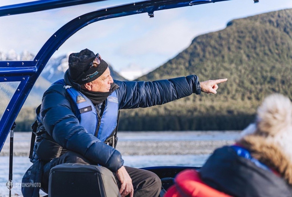 Bill doing his thing on the Dart River pointing out the highlights to his passengers