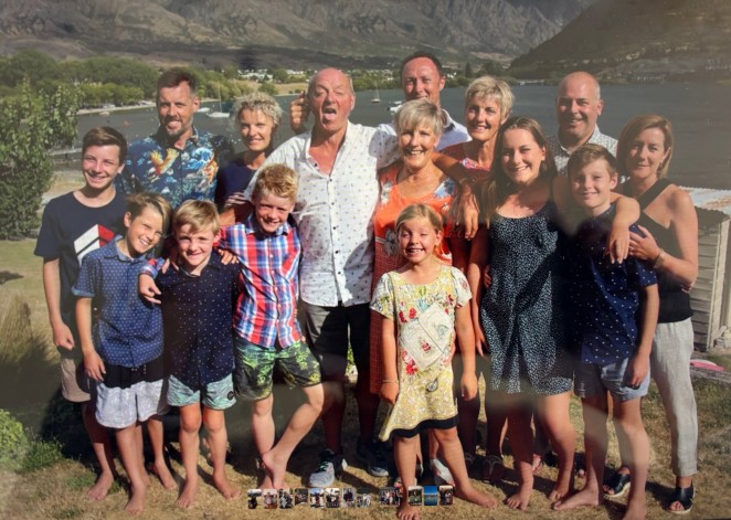 Derek and Marg centre enjoying some summer fun at the Frankton crib with their kids Kate a Dereks left Chris behind Marg and Jo at Margs right and their families 002