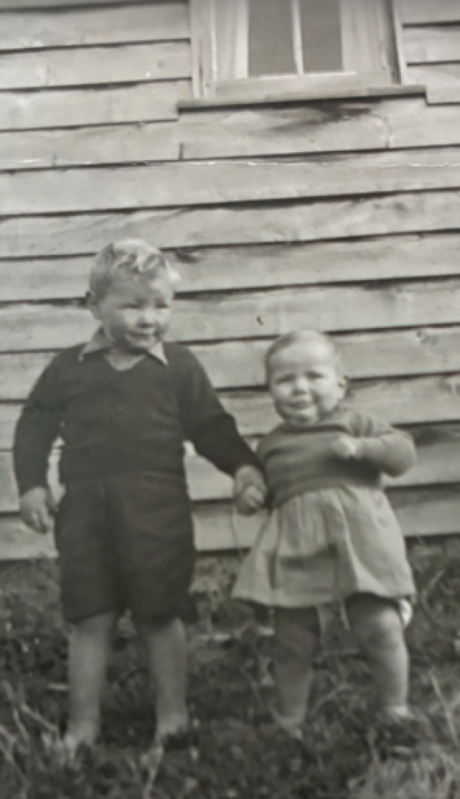 Dick left and little sister Isabel as children at The Hillocks late 1940s copy