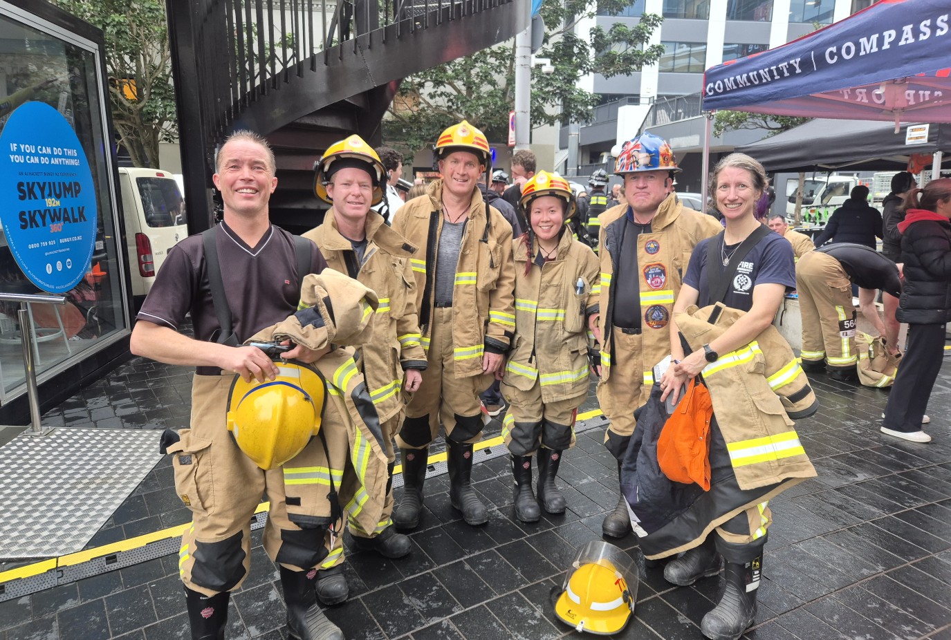 Frankton Brigades Stair Climb crew from left Karl Argyle Matt Phare Criag McIntosh Shiyee Teo Jamie Harris and Tania Sedunary among the star fundraisers at the event