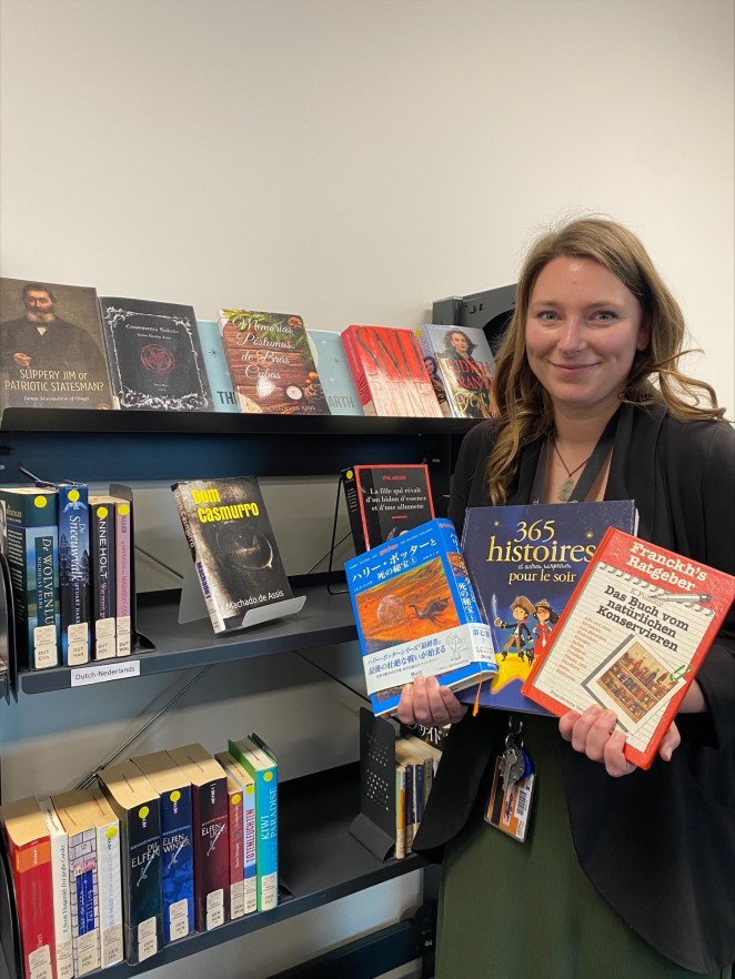 Frankton Library team leader Jess Payne with some of the World Language Collection