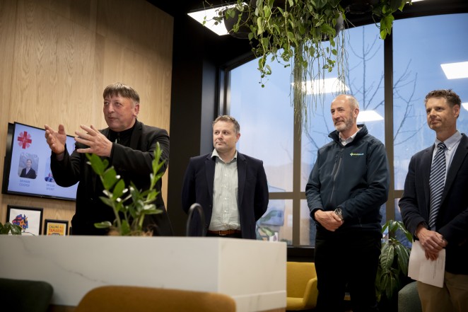 From left Matapura Ellison Mayor Glyn Lewers Peter Ellison and QMC board chair Chris Bailey during the blessing 2