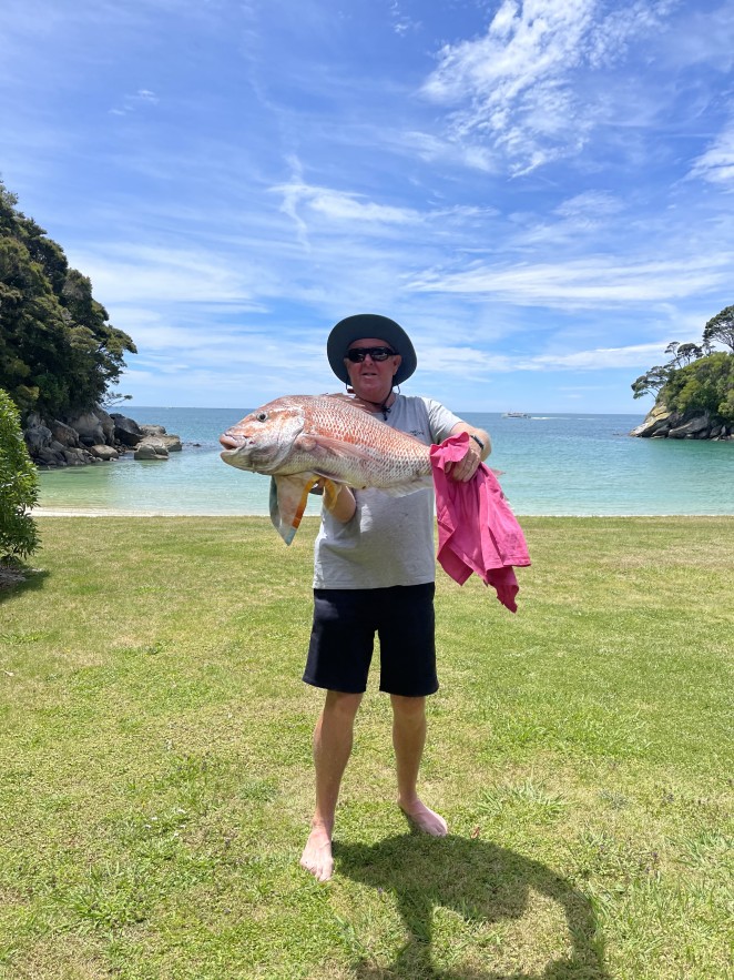 Gregs hunting trophies of a different kind these days a snapper he caught off Abel Tasman.2