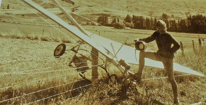 Gus after a mishap in the microlight in the late 1970s.
