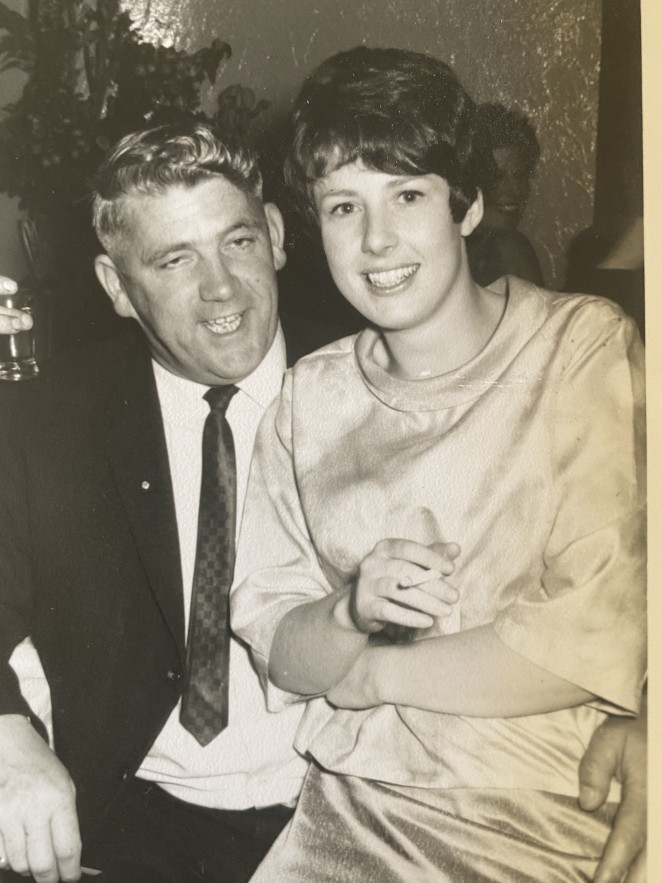 Hilary and well known Southland radio DJ John OConnor at the NZBC NZ Broadcasting Corporation staff party December 1966.