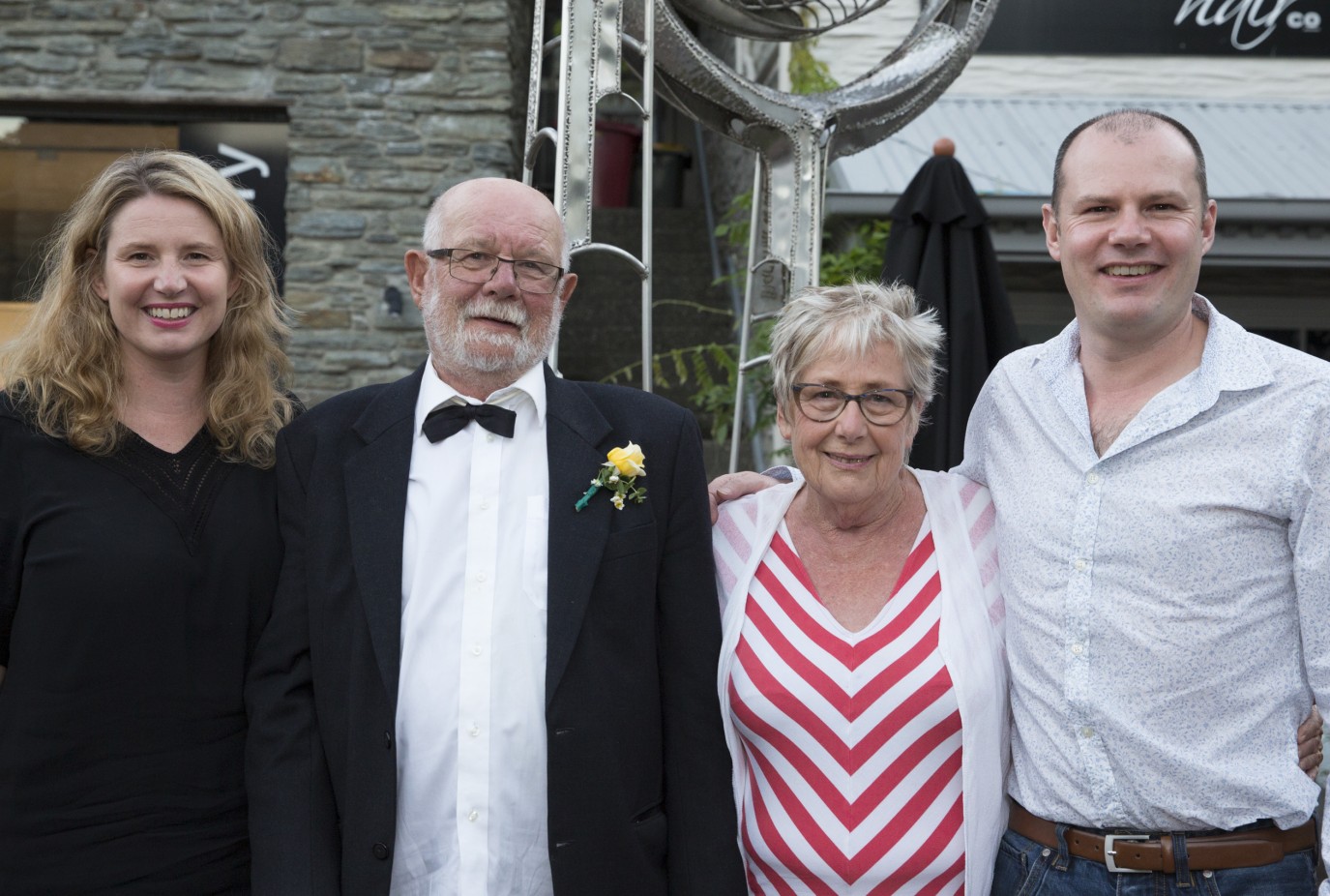 Hilary second from right and Graeme second left celebrating their 50th wedding anniversary with their kids Sarah left and Chris.