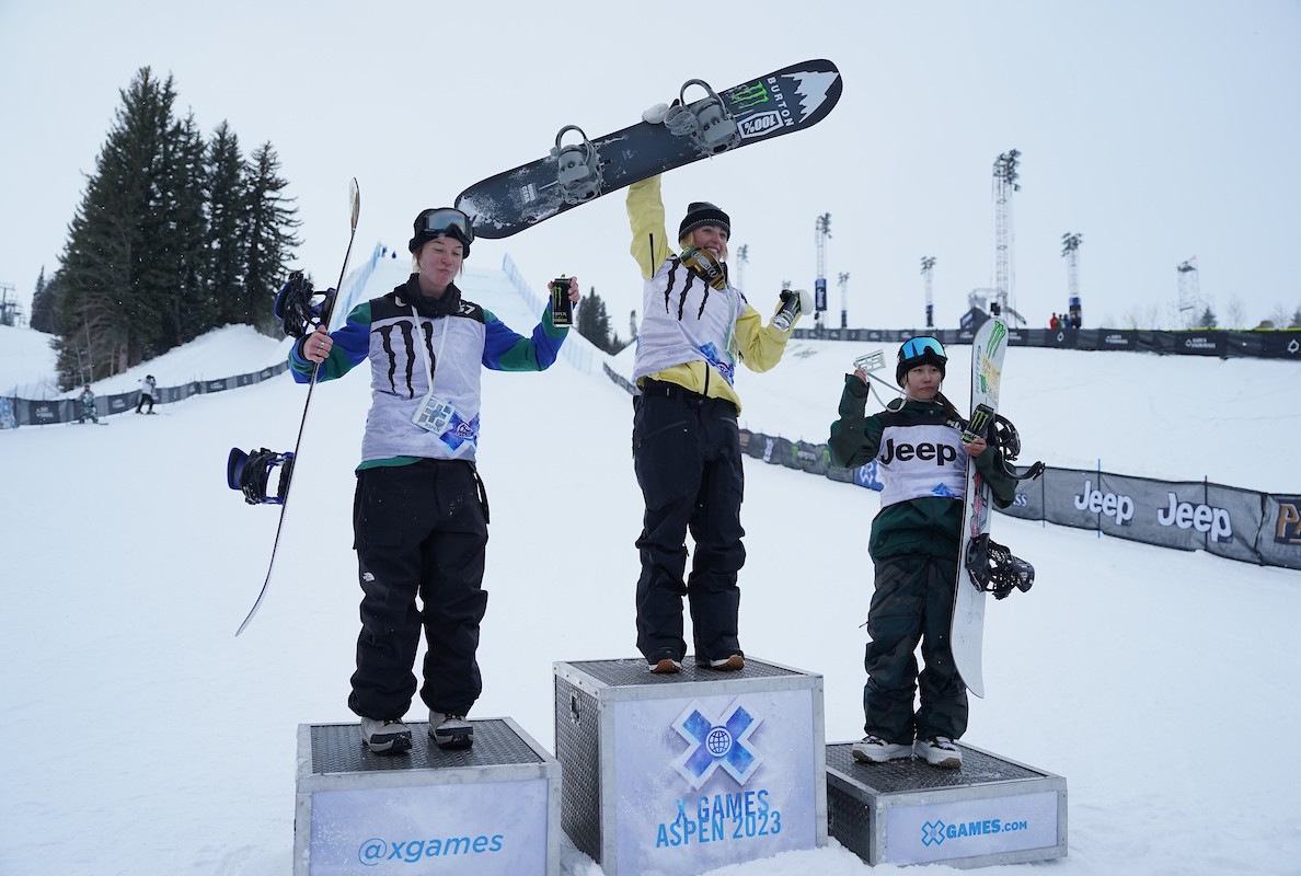 Image Two Jeep womens snowboard slopestyle podium credit X Games