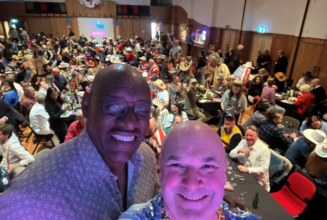 Jim front hanging out with The Dark Destroyer from The Chase Shaun Wallace at one of his quiz nights in Queenstown this year which raised 79000 for Cure Kids