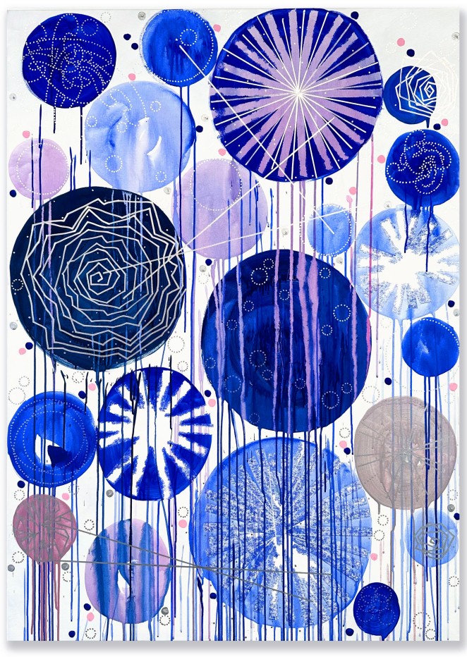 John Reynolds The Moon and the Flowers 3 2024. Paint marker and acrylic on canvas