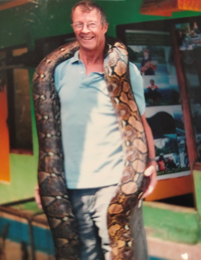 Kerry gets up close and personal with a snake in Bali in 2010