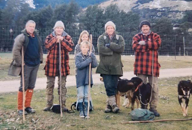 Left to right Bruce brother John Bruces kids Jane and Ben Malcolm Roy and Peter Officer all about to go snow raking in a chopper in the 90s