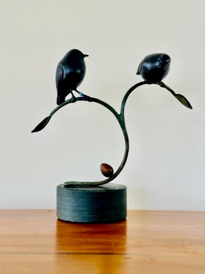 Love Birds Cast Bronze on polished schist