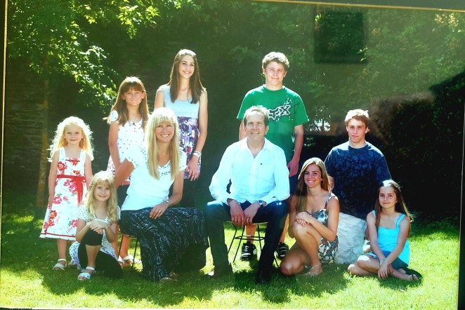 Mark centre right and Sue with their blended family back in the day