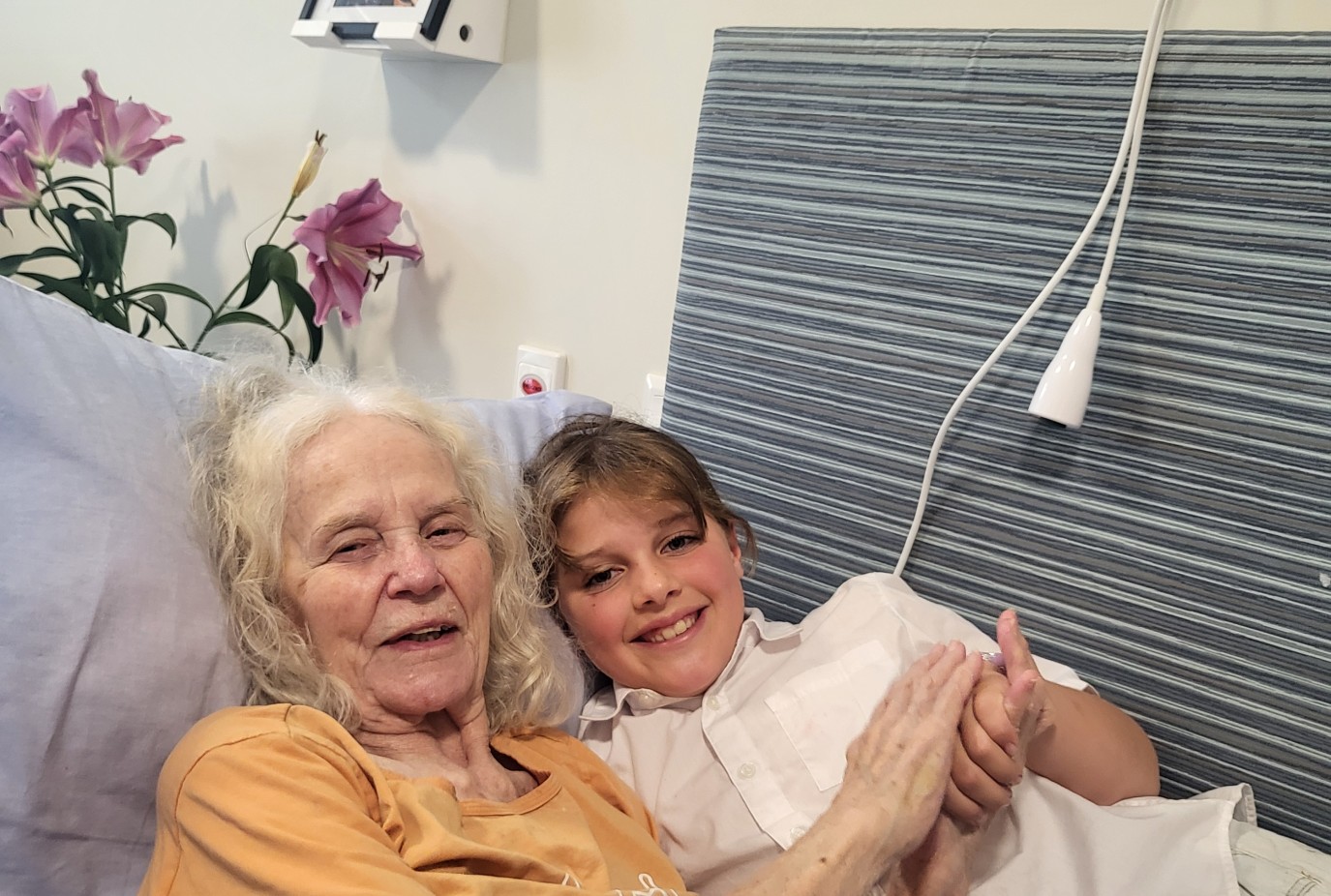 Maureen and Queenstown gradndaughter Maia 10 sharing a special moment at the Charles Upham Retirement Village in Christchurch.