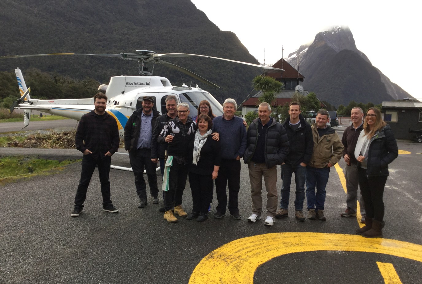 Mike at his farewell at Milford Sound Airport with colleagues and friends in August 2018 concluding a 45 year aviation career