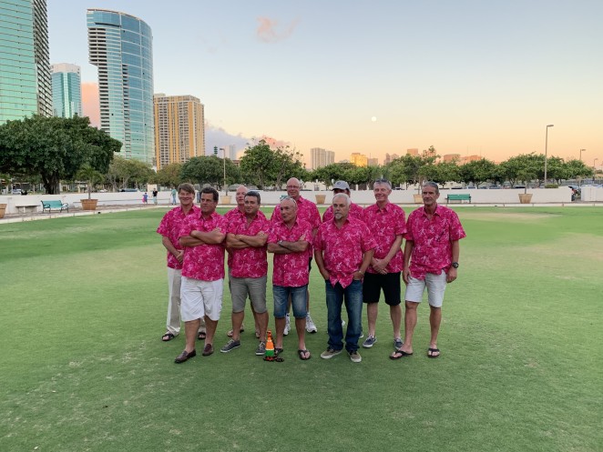 Millbrook Cricket Club members on their 2019 trip to Hawaii Stew second from right back row