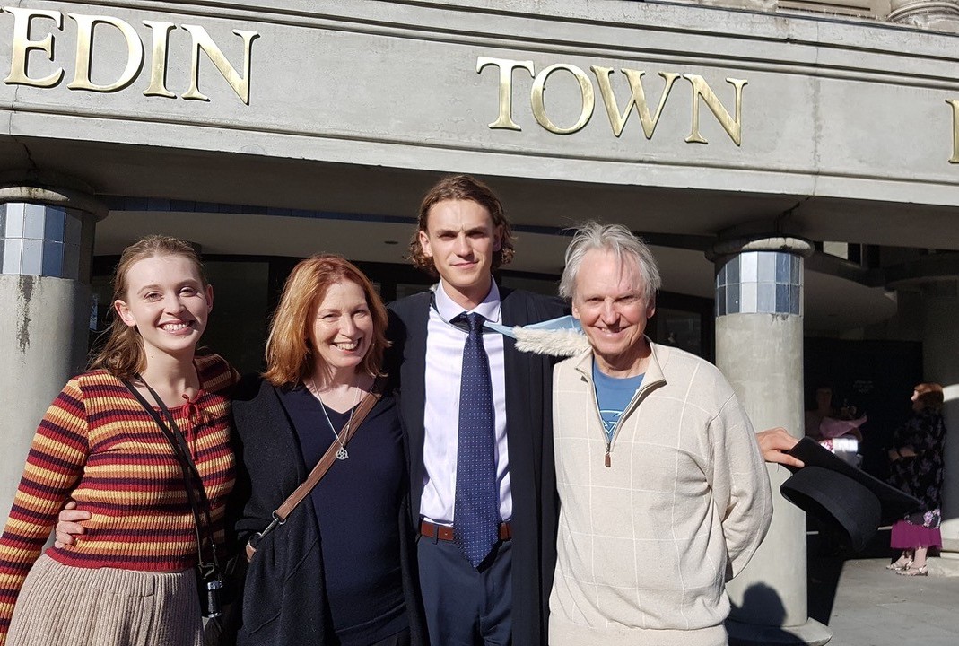 Nigel far right with his family from left daughter Violet now performing nationwide and recording her own albums Margaret and son Dexter a local lawyer at Dexters graduation.