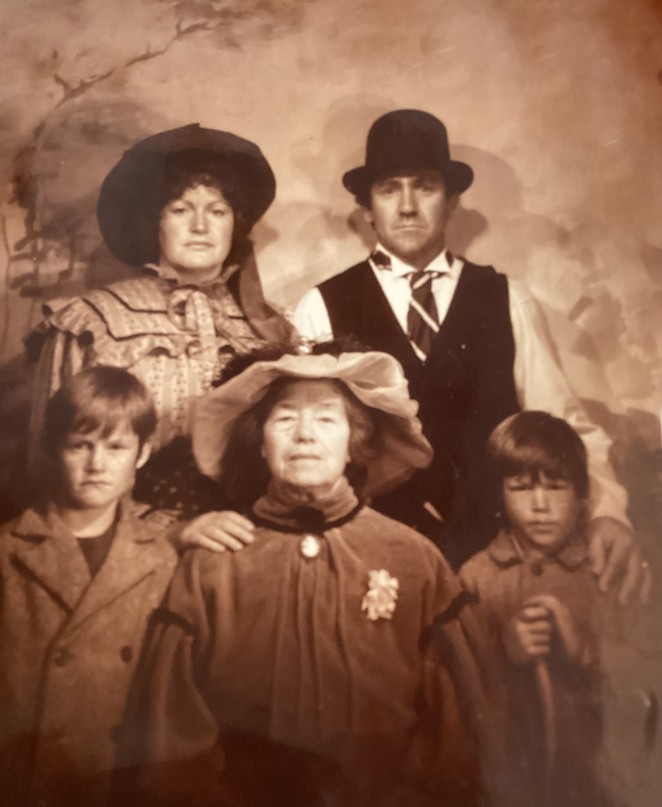 Peter right rear with his family Christie left rear Leon front left Scott right and Peters mother in law Parrrie early 1980s