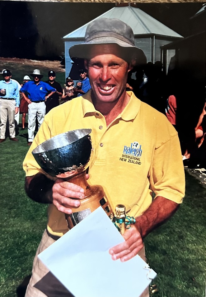 Playing alongisde the pros Bill with the winning cup golf pro Phil Tataurangi won when Bill partnered with him at The Hills