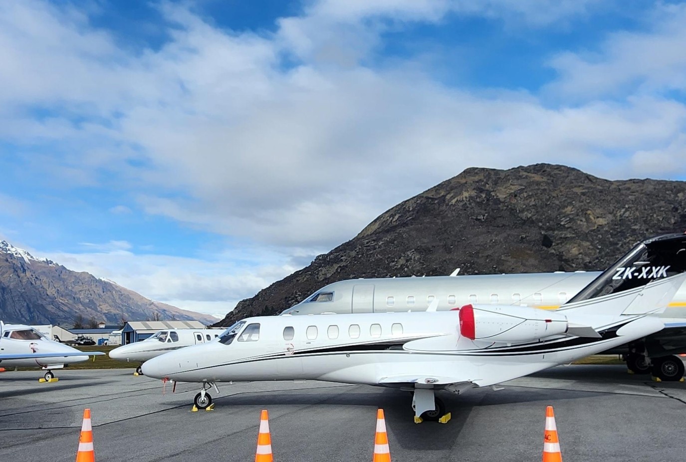 Private jets parked at Queenstown Airport