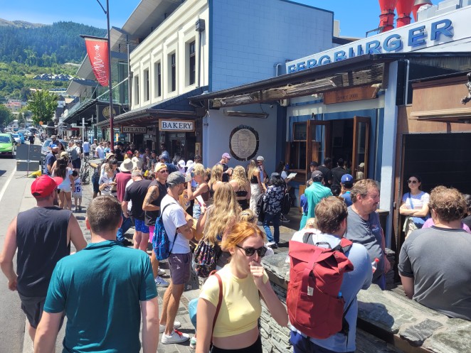 Queenstowns perennial business barometer the queue outside Fergburger on New Years Day