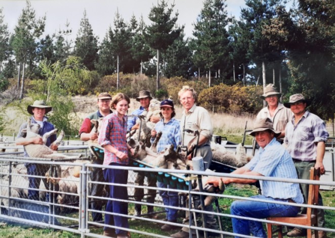 Russell centre no hat and daughter Kate front left during a sociable afternoon tailing with neighbours at Dunback