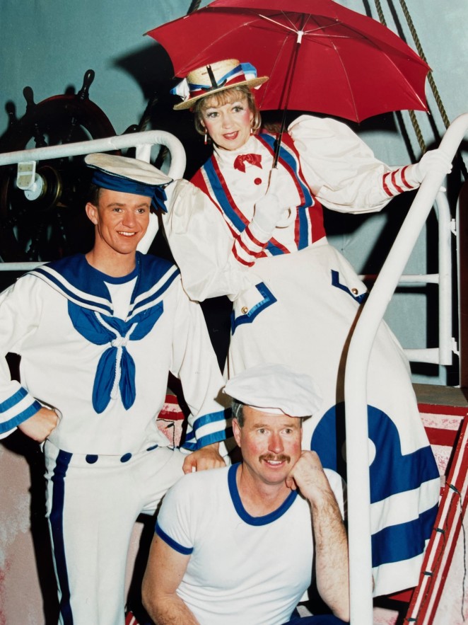 SandyJ top rightJ son JustinJ centreJ and PodgeJ belowJ during the HMS Pinafore production in Queenstown in 1991