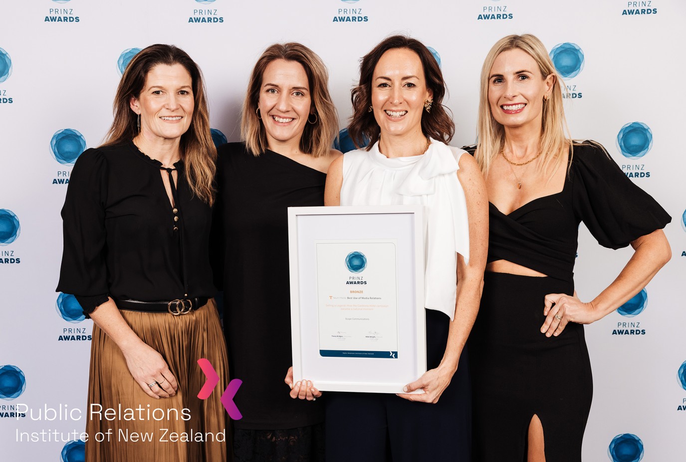 Scope Communications team from left Steph Johnstone Abbie Barnes Celia Crosbie and Rebecca Williamson at the PRINZ Awards in Auckland v3