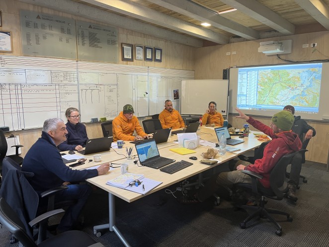 Search and rescue volunteers during an incident debrief after last weeks Brewster rescue