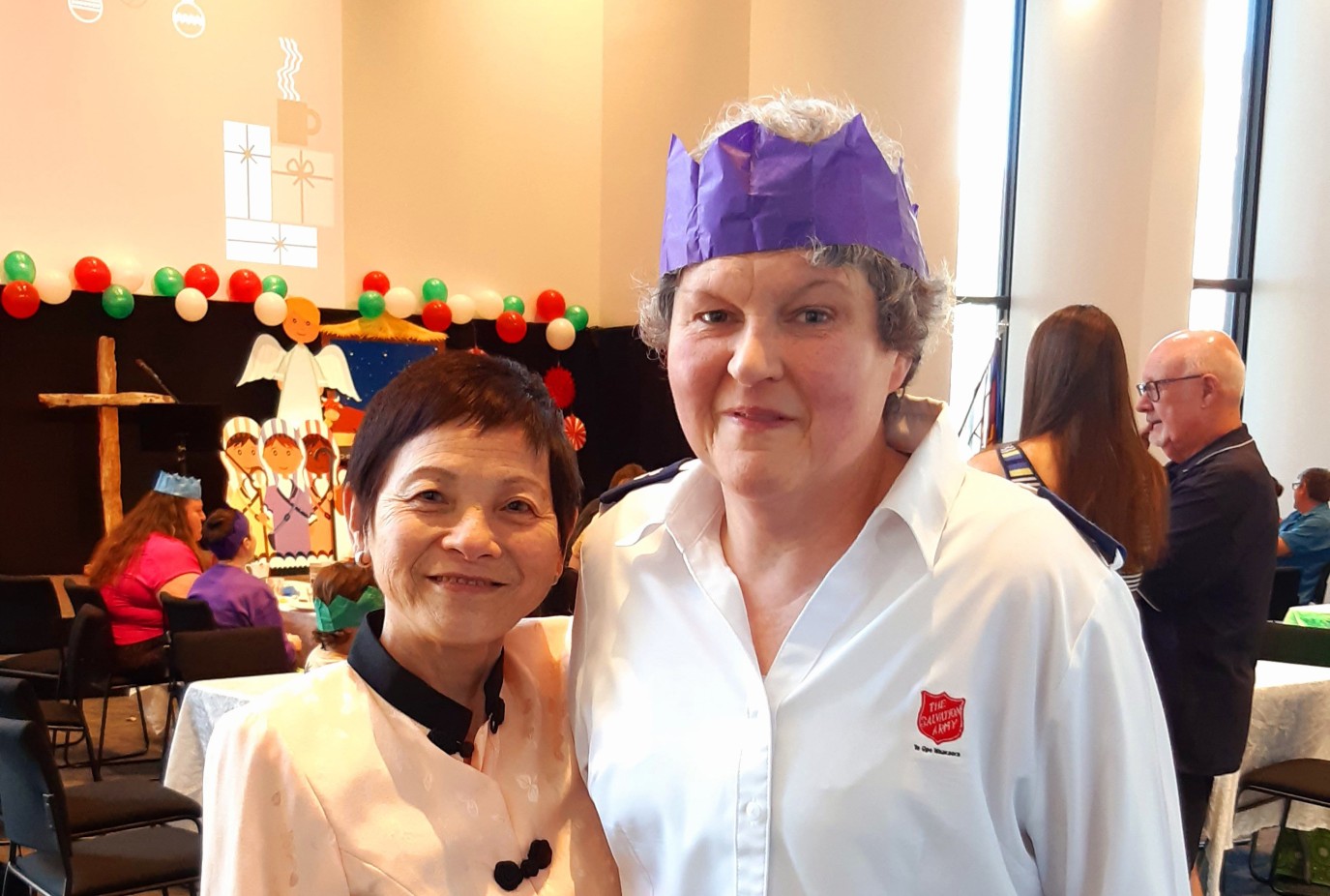 Sharon right and Winnie Lau and the Salvation Army Christmas function in the new Frankton building 2024 copy v2