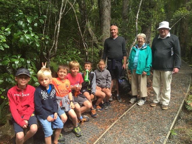 Simon right with Mary son Will and the grandkids from leftm Oscar Willi Baxter Charlie and Lukas celebrating Marys 70th on Stewart Island 2016