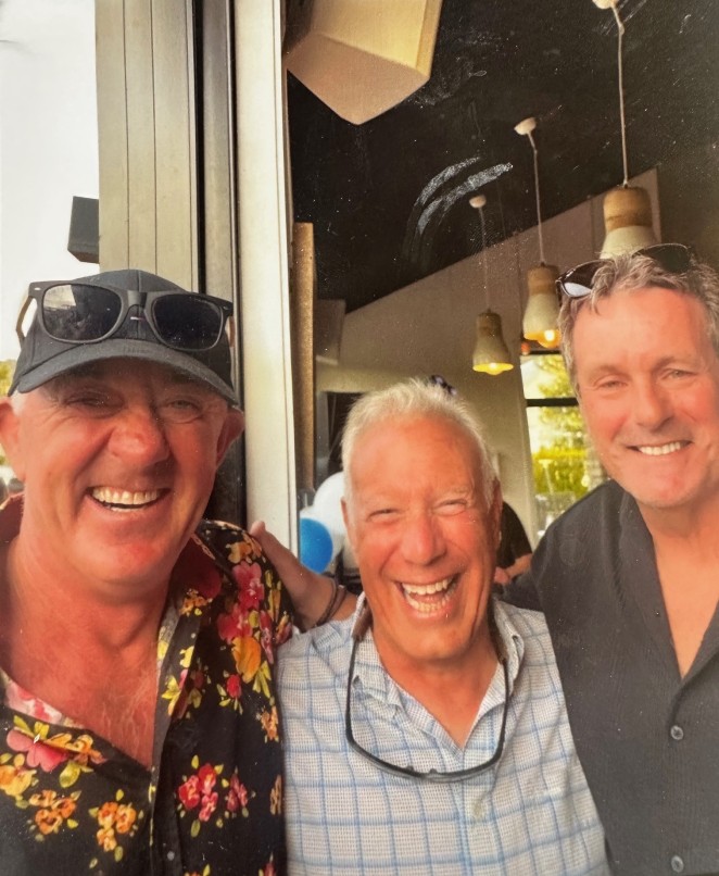 Spud left celebrating his 60th birthday last year with old mates Domenic Mondillo centre and Paul Kiely