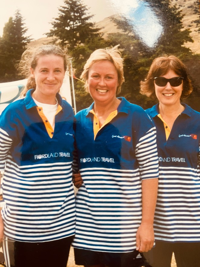 Tracey centre Jenny Fergusson left and Robyn Jebson competing in the Fiordland Travel team at the Lake Hayes Womens Triathlon back in the day