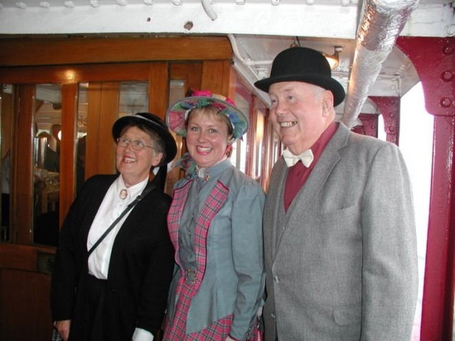 Tracey centre celebrating the TSS Earnslaws 90th birthday flanked by her parents Daphne left and Bill
