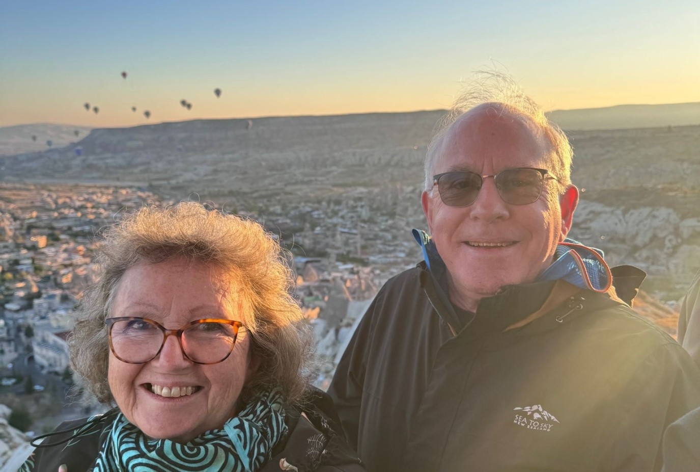 Warwick right and wife Jackie hot air ballooning in Turkey in October this year