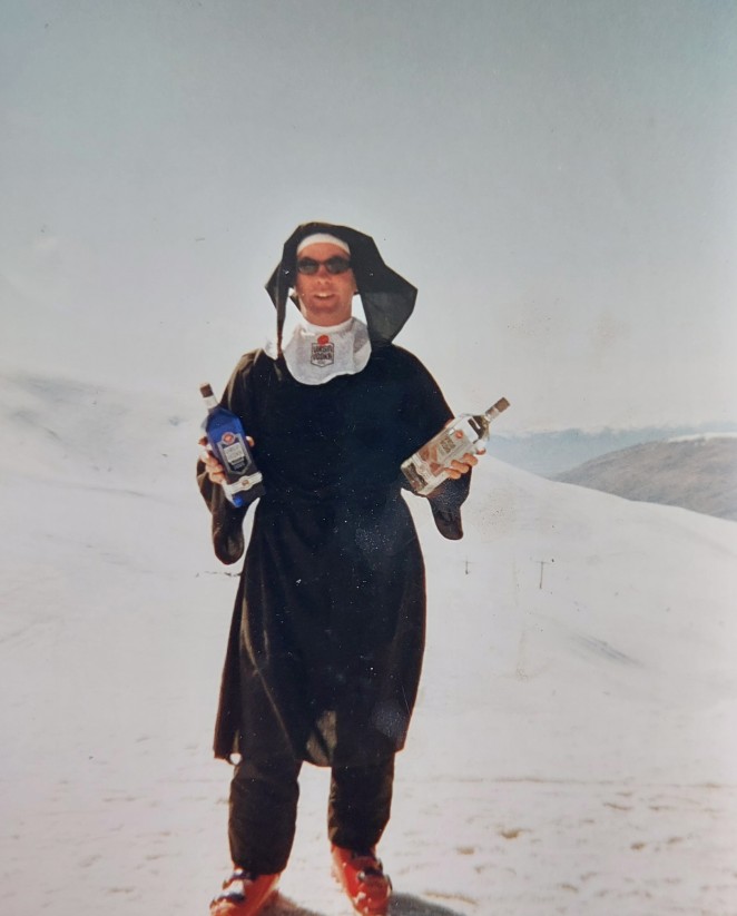 Yet another promotion Danny dressed as a nun at Cardrona in the late 90s